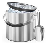 Cubitera con Tapa y Scoop, 3.2L Cubiteras Para Hielo Botellas Aislamiento de Doble Pared Acero Inoxidable, Champanera Cubitera Vino Cubo de Hielo Refrigerada Bebidas y Alimentos