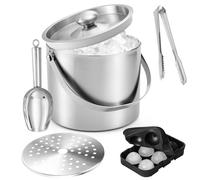 Cubitera de 4L con Tapa, Set de Cubo de Hielo de Acero Inoxidable de Doble Pared con Colador, Pinzas para Hielo, Pala para Hielo, Molde de Cubitos de Silicona, Enfriador de Champán y Vino para Cerveza