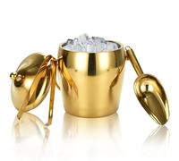 Cubitera de champán con tapa de cuchara, para barra de vino, congelador, cubo de hielo con soporte con asa de transporte, cubo de champán de acero inoxidable para fiestas, bares, hogar, 2 L (dorado)