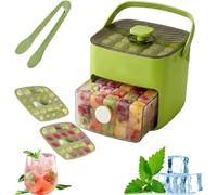 Cubitera de doble capa con asa, de gran capacidad, para 48 cubitos. Juego 2 en 1 de máquina de hielo y caja de almacenamiento para congelador. Ideal para hacer hielo al instante (B)