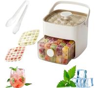 Cubitera de doble capa con asa, de gran capacidad, para 48 cubitos. Juego 2 en 1 de máquina de hielo y caja de almacenamiento para congelador. Ideal para hacer hielo al instante (A)