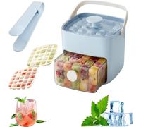 Cubitera de doble capa con asa, de gran capacidad, para 48 cubitos. Juego 2 en 1 de máquina de hielo y caja de almacenamiento para congelador. Ideal para hacer hielo al instante (C)