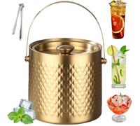 Cubitera de hielo aislada con tapa, acero inoxidable de doble pared, sellada al vacío para cócteles, cerveza y champán, ideal para bares, pubs, barbacoas y picnics (dorado)