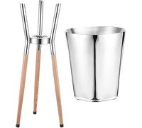 Cubitera de Hielo de Acero Inoxidable 201 con asa de Transporte y Soporte Regulable extraíble, Cubo de Vino Independiente para Cerveza y champán.,Silver+Wood Color