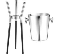 Cubitera de Hielo de Acero Inoxidable de Capacidad 5 l Equipado con Soporte extraíble y Asas multifunción, Enfriador de Bebidas para Jarra de Cerveza y Vino.,Silver+Black