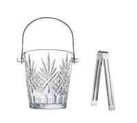 Cubitera de hielo de vidrio transparente con pinza de hielo y asa, cubo de hielo de cristal de 33.8 onzas, para cóctel, bar, champán, para fiestas, accesorio de vino