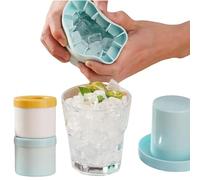 Cubitera de hielo portátil, moldes de hielo de silicona con tapa extraíble, bandeja flexible de fácil liberación, 60 cubos por bandeja para cóctel, whisky, sin BPA, juego de 2, amarillo y azul