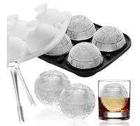 Cubitera de silicona 4 XXL, grande, forma de bola de hielo con tapa, clip de 6 cm, estrella de la muerte, redonda, forma de bola de hielo, divertido cubo de hielo, bola para cóctel, whisky, bebida
