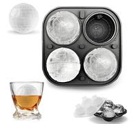 Cubitera de silicona con forma de estrella de la muerte redonda, 3D con forma de estrella de la muerte, reutilizable con tapa y embudo, libre de BPA, fácil de soltar, para hielo, whisky, cóctel, zumo