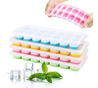 Cubitera de silicona con tapa, 4 piezas de molde de silicona apilable para cubitos de hielo, bandeja de cubitos de hielo sin BPA, moldes para whisky, cócteles, cerveza, café