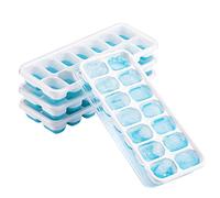 Cubitera de silicona, pack de 4 y 14 bandejas para cubitos de hielo con tapa, libre de BPA, apto para lavavajillas, fácil de desmontar, apilable, duradero para café, comida para bebés