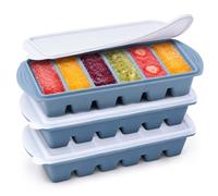 Cubitera Silicona con Tapa, 4 Packs Molde Hielo Grande Antiadherente, Bandeja Cubitos Congelador Apilable sin BPA para Comida Bebé, Sopa, Salsa, Whisky, Cóctel, Meal Prep, Microondas y Lavavajillas