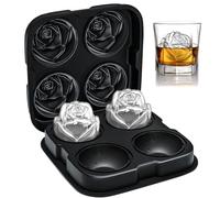 Cubitera Silicona Rose,Cubiteras para Hielo con Tapa Moldes de Cubitos Hielo Silicona 4 Ice Cube Reutilizables Tray para Cócteles Whisky Bebidas