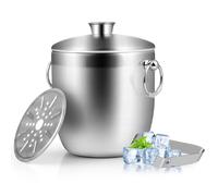 Cubiteras Acero Inoxidable 3L, Euakee Cubitera con Tapa y Pinza, Cubiteras Acero Inoxidable Aislamiento de Doble Pared Cubo de Hielo para Fiestas, Cerveza, Cócteles, Vino Frío, Champán