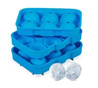Relaxdays Pack 2 Cubiteras, Moldes Cubos de Hielo Redondos, 6 Cubitos Cada Una, Bandejas Reutilizables, Silicona, Azul, 4,5 x 18 x 12,5 cm