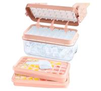 Cubiteras Para Hielo Bandeja de cubitos hielo con 2 bandejas apilables, moldes silicona compartimento for congelador, 64 nuggets(Pink)