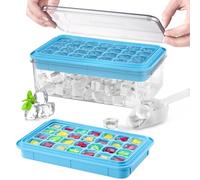 Cubiteras para Hielo, Bandeja para Cubitos de Hielo con Tapa y Tecipiente, 2 Piezas 56 Compartimentos Moldes para Cubitos de Hielo, Tapa Extraíble y Pala para Hielo, para Cóctel Whisky, Azul
