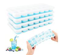 Cubiteras para Hielo con Tapa, 4 Piezas Moldes de Cubitos Hielo Silicona, RISVOWO cubiteras para hielo reutilizables, Apilables Bandeja Cubo Hielo para Cócteles, Whisky, Vino, Puré de Frutas(Azul)