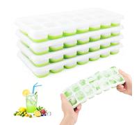 Cubiteras para Hielo con Tapa, 4 Piezas Moldes de Cubitos Hielo Silicona, RISVOWO Cubiteras para Hielo Reutilizables, Apilables Bandeja Cubo Hielo para Cócteles, Whisky, Vino, Puré de Frutas(Verde)