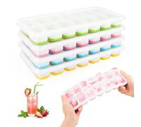 Cubiteras para Hielo con Tapa, 4 Piezas Moldes de Cubitos Hielo Silicona, RISVOWO cubiteras para hielo reutilizables, Apilables Bandeja Cubo Hielo para Cócteles, Whisky, Puré de Frutas(Multicolor)