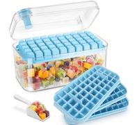 Cubiteras para Hielo, Cubitera con tapa,150 cubitos de hielo, incluye 3 bandejas para hielos, 1 pala de hielo, sin BPA, material apto para alimentos, ideal para whisky, cócteles, café, bebidas. (Azul)