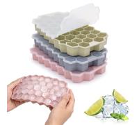 Cubiteras Para Hielo Cubitera Hielera 3 Piezas Silicona Ice Cube Con Tapa | Grande Sin BPA Moldes 37 Compartimentos Recipientes Apilables Para Bebidas Frías Whisky y Cócteles
