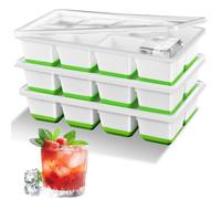 Cubiteras para Hielo Grande, Alinana Juego de 3 Cubitera Silicona con Tapa, Cubitera Silicona Grandes Apilables Sin BPA, Capacidad para 24 Cubitos de Hielo, Ideales para Cócteles, Whisky y Zumo