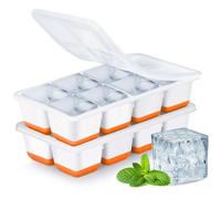Cubiteras para Hielo Grande, JRISBO 2 Piezas Cubitera Silicona con Tapa para Cubitos de Hielo, Cubitera Silicona sin BPA Apilables Moldes de Hielo Ice Cube Tray para Cóctel Whisky (Naranja)