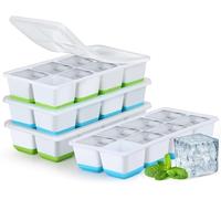 Cubiteras para Hielo Grande, JRISBO 2 Piezas Cubitera Silicona con Tapa para Cubitos de Hielo, Cubitera Silicona sin BPA Apilables Moldes de Hielo Ice Cube Tray para Cóctel Whisky (2 Azul + 2 Verde)