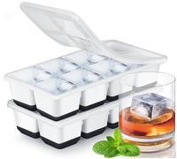 Cubiteras para Hielo Grande, JRISBO 2 Piezas Cubitera Silicona con Tapa para Cubitos de Hielo, Cubitera Silicona sin BPA Apilables Moldes de Hielo Ice Cube Tray para Cóctel Whisky (Negro)