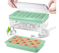 Cubiteras para Hielo, Mini Bandeja para Cubitos de Hielo con Tapa y Tecipiente, 2 Piezas 56 Compartimentos Moldes para Cubitos de Hielo, Tapa Extraíble y Pala para Hielo, para Cóctel Whisky, Verde