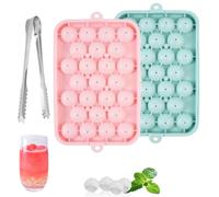 Cubiteras para Hielo Mini Redondo con Pinzas, 2 Piezas de Cubitos de Hielo con Tapa, Moldes Bolas de Hielo de Silicona, Cubitera Redonda de Silicona para Cola, Cócteles, Whisky, té, Vino, Frutas