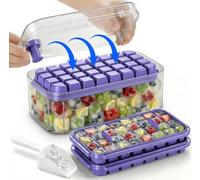Cubiteras Para Hielo, Moldes Hielo,Bandeja Hhielo,Cubitera de Grado Alimenticio, Liberación de Todos Los Cubitos de Hielo en un Segundo, Molde Hielo Reutilizable Para 64 Ice Cube Tray （morado）