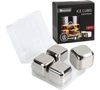 Koopman International Cubitos de Hielo Acero Inoxidable – Set 4 piezas en caja con clip Ø2,7 cm