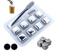 Cubitos de hielo reutilizables, de acero inoxidable, cubitos de hielo congelados, reutilizables, juego de piedras con pinzas, 8 piedras de enfriamiento para vino, zumo de bebidas, con 2 posavasos