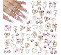 CUBLIVE 24 dijes de uñas de aleación Y2k para arte de uñas, dijes de diamantes de imitación 3D, corazón y estrella con diamantes de imitación, gemas de cereza, joyería brillante, accesorios de