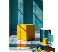 Cubo Amarillo en habitación Turquesa,Rompecabezas de 1000 Piezas para Adultos,Juguete para Resolver Problemas,Calidad Profesional,Ideal para Actividades grupales relajantes en Interiores (50x75cm)