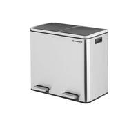SONGMICS Cubo de basura, sistema de separación de residuos con 2 compartimentos, cubo de basura para cocina, 2 x 24 L, cierre suave, con pedales y asas, color plateado LTB48NL
