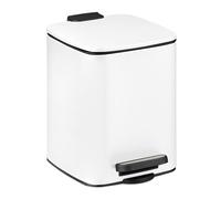 Relaxdays Cubo de Basura Baño 6 litros, Papelera con Tapa, Bote Interior Extraíble y Soporte de Bolsas, Cuadrado, Blanco