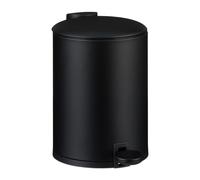 Relaxdays 3 litros Cubo de Basura Baño 5 litros, Papelera Redonda, Tapa con Cierre Suave, Acabado Mate, Negro, Hierro