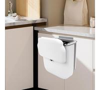 Cubo Basura Plegable Armario, 10L Cubo de Basura Colgante Blanco con Tapa, Pequeño Cubos de Basura Cocina con 2 Formas de Colgar, Contenedor de Compostaje para Cocina, Baño, Oficina, Camping, RV