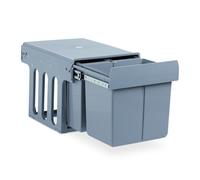 Relaxdays Contenedor de Basura para Cocina, Cubo Basura 3 Compartimentos, 15 y 8L, Plástico, 35,1 x 34,3 x 48 cm, Gris