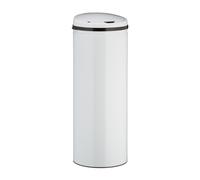 Relaxdays Cubo de Basura, 50L, Redondo, Tapa eléctrica, Sensor de Movimiento, Grande, Acero Inoxidable, 80x30 cm, Blanco