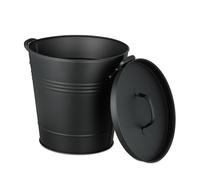 Relaxdays Cubo Cenizas con Tapa, 19 litros, Recipiente con Asas, para Carbón y Restos de Leña, Estufa, Barbacoa, Negro