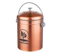 Cubo compostaje Relaxdays 5 l para Cocina, pequeño, con Tapa y Filtro antiolor, Metal Cobre