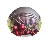 Cubo con gorros de ducha llenos de cerezas para mujer Gorro de ducha impermeable reutilizable Gorro de baño de doble bLayers Gorro de baño de ducha elástico con forro suave y cómodo de Peva Gorro de