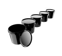 Cubo con tapa, 5 unidades, 5 l, negro, redondo, plástico, apto para alimentos, hermético, estable, vacío, con asa y tapa, adecuado para alimentos y productos químicos