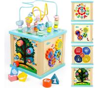 Cubo de actividades para bebés, juguete Montessori para niños de 1, 2 y 3 años, regalo de Navidad para niños y niñas, juegos de madera 5 en 1 con laberinto de cuentas y reloj. nuevo