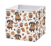 Cubo de almacenamiento plegable con diseño de hojas de café, calabaza, perro, cesta organizadora para estante del hogar