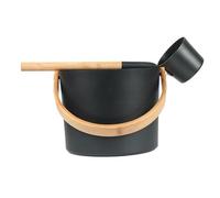Cubo de aluminio de lujo para sauna finlandesa de 7 L con cuchara de mango largo, juego de spa con cucharón surtido, accesorio de sauna navaris, conjunto con cucharón de madera y temporizador de reloj